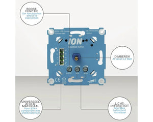 ION INDUSTRIES universele LED dimmer inbouw 0.3-200 Watt fase-afsnijding RC inclusief adapterset - Bouwshop Utrecht