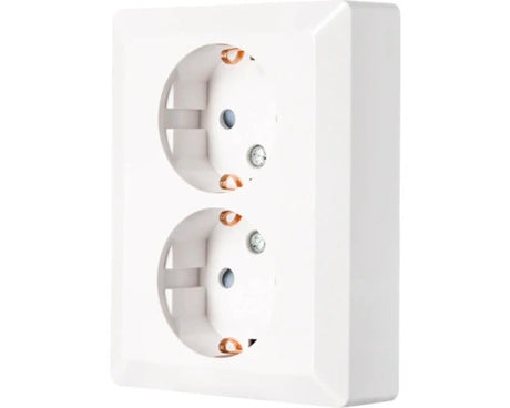 ION INDUSTRIES 2-voudig stopcontact half opbouw alpin wit glanzend met randaarde horizontale montage RAL 9016 - Bouwshop Utrecht
