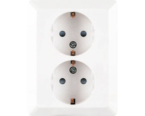 ION INDUSTRIES 2-voudig stopcontact half opbouw alpin wit glanzend met randaarde horizontale montage RAL 9016 - Bouwshop Utrecht