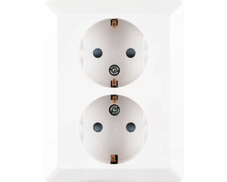 ION INDUSTRIES 2-voudig stopcontact half opbouw alpin wit glanzend met randaarde horizontale montage RAL 9016 - Bouwshop Utrecht