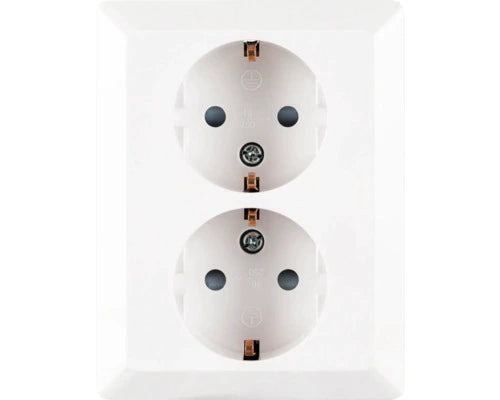 ION INDUSTRIES 2-voudig stopcontact half opbouw alpin wit glanzend met randaarde horizontale montage RAL 9016 - Bouwshop Utrecht