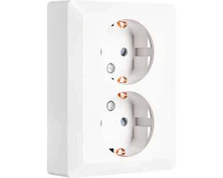 ION INDUSTRIES 2-voudig stopcontact half opbouw alpin wit glanzend met randaarde horizontale montage RAL 9016 - Bouwshop Utrecht