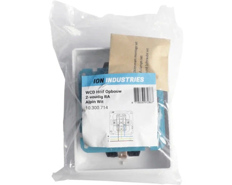 ION INDUSTRIES 2-voudig stopcontact half opbouw alpin wit glanzend met randaarde horizontale montage RAL 9016 - Bouwshop Utrecht