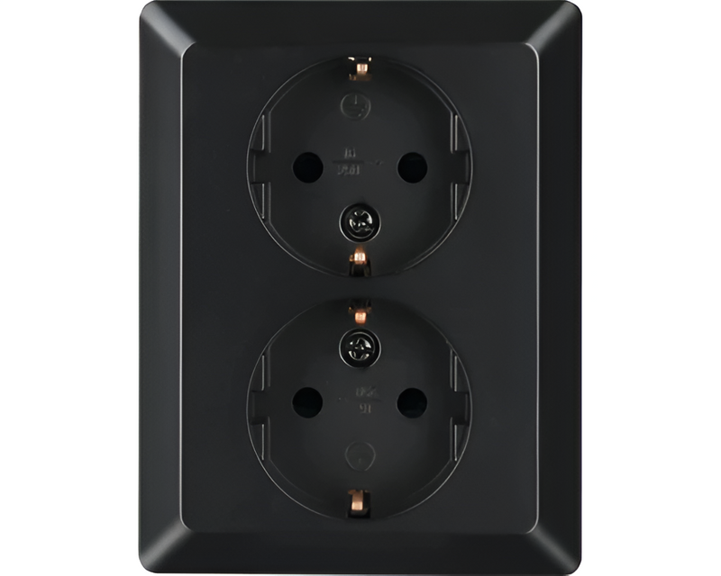 ION INDUSTRIES 2-voudig stopcontact half opbouw mat zwart met randaarde horizontale montage - Bouwshop Utrecht