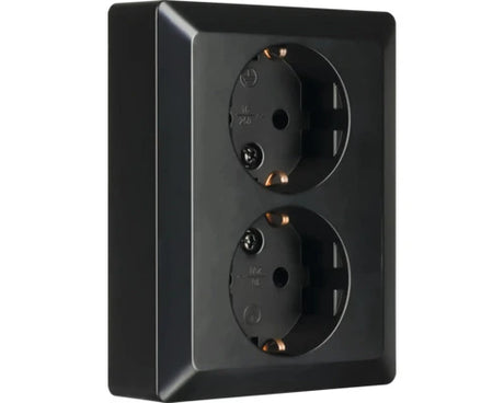 ION INDUSTRIES 2-voudig stopcontact half opbouw mat zwart met randaarde horizontale montage - Bouwshop Utrecht