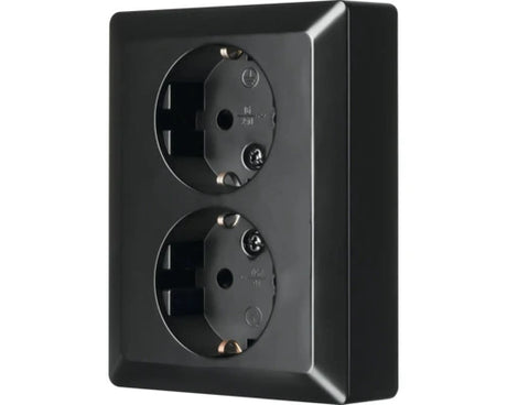 ION INDUSTRIES 2-voudig stopcontact half opbouw mat zwart met randaarde horizontale montage - Bouwshop Utrecht