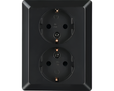 ION INDUSTRIES 2-voudig stopcontact half opbouw mat zwart met randaarde horizontale montage - Bouwshop Utrecht