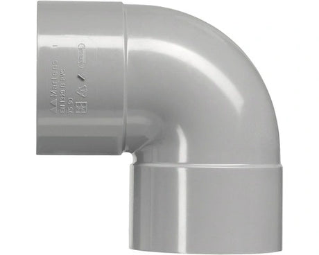 Grijze MARTENS PVC bocht 87 graden met aan beide zijden een lijmmof, diameter 110 mm.