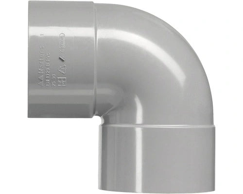 Grijze MARTENS PVC bocht 87 graden met aan beide zijden een lijmmof, diameter 110 mm.