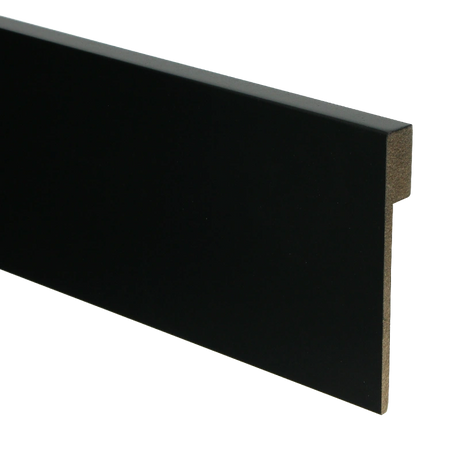 Moderne zwarte overzetplinten RAL 9005 van MDF V313 voor renovatie zonder sloopwerk.
