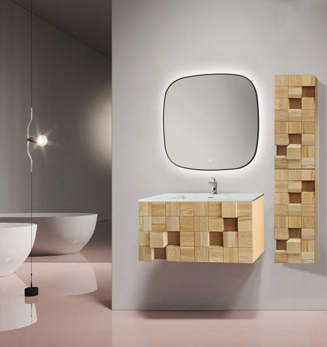 Mimoza wastafelonderkast licht eiken met 3D-reliëf, greeploze lade en essenfineer afwerking.