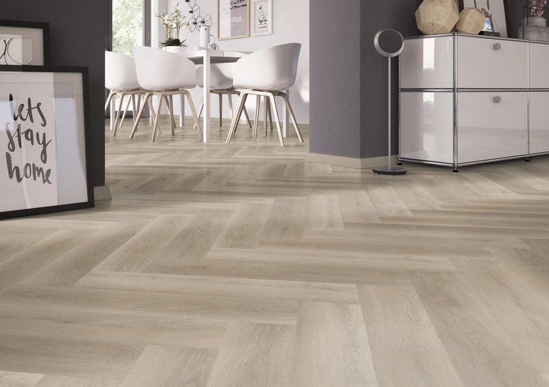 Soft Oak Greige Visgraat PVC - Rigid Klik - 122 x 610 mm