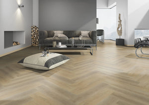 Oneflor Sawcut Oak Natural visgraat PVC klikvloer rigid core 4.5mm natuurlijke eikenlook - Bouwshop Utrecht