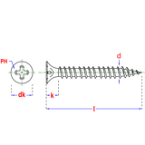 Zelfborende gefosfateerde snelbouwschroeven 3,5x35mm met trompetkop voor gipsplaten op Metal Stud profielen, verpakking van 200 stuks.