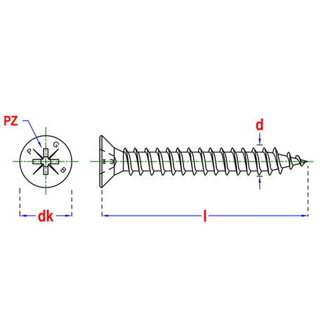PGB-Fasteners verzinkte spaanplaatschroeven 4,5x40mm voldraad met dubbel verzonken kop in vensterdoos van 200 stuks.