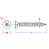 PGB-Fasteners verzinkte spaanplaatschroeven 5x60mm voldraad met dubbel verzonken kop in vensterdoos van 200 stuks.