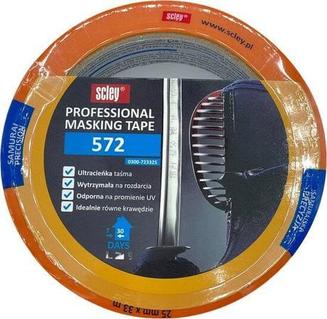 Scely Afplaktape is verkrijgbaar in 25mm, 30mm, 38mm en 48mm breedte, ideaal voor schilderwerk en afdekking. 