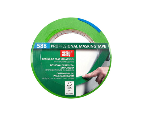 De Scley Schilderstape 588 is een professionele afplaktape van hoge kwaliteit, ideaal voor nauwkeurig schilderwerk en strakke verflijnen. 