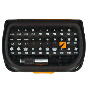 Sharpware Elite 31-delige bitset in assortimentsdoos met magnetische bithouder en CrV stalen bits.