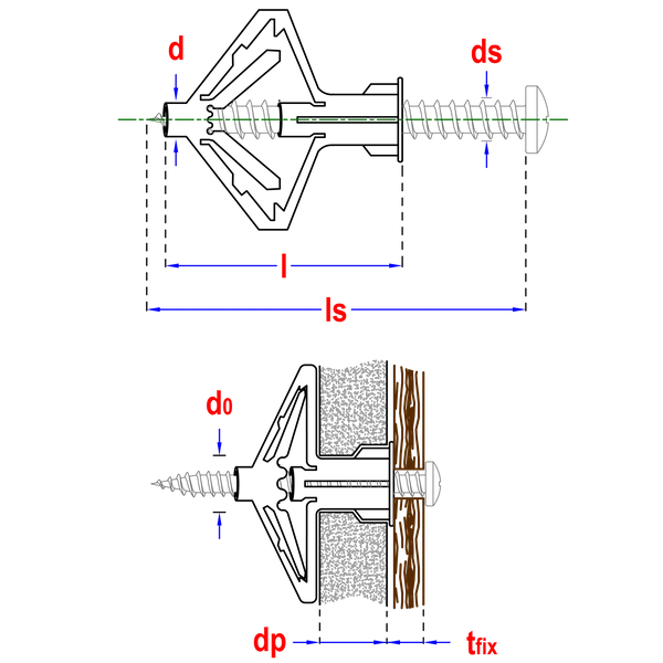 Grijze Smart nylon hollewandpluggen type PCA met brede kraag in vensterdoos van 25 stuks.