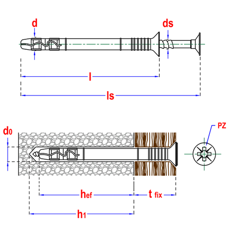 Smart nagelplug 5x40mm met verzonken boord nylon PZ2 verzinkt voor doorsteekmontage - Bouwshop Utrecht