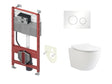 Complete ruimtebesparende toiletset met TECEprofil reservoir, wit TECE LOOP paneel en een compact randloos Aloni Eco hangtoilet.