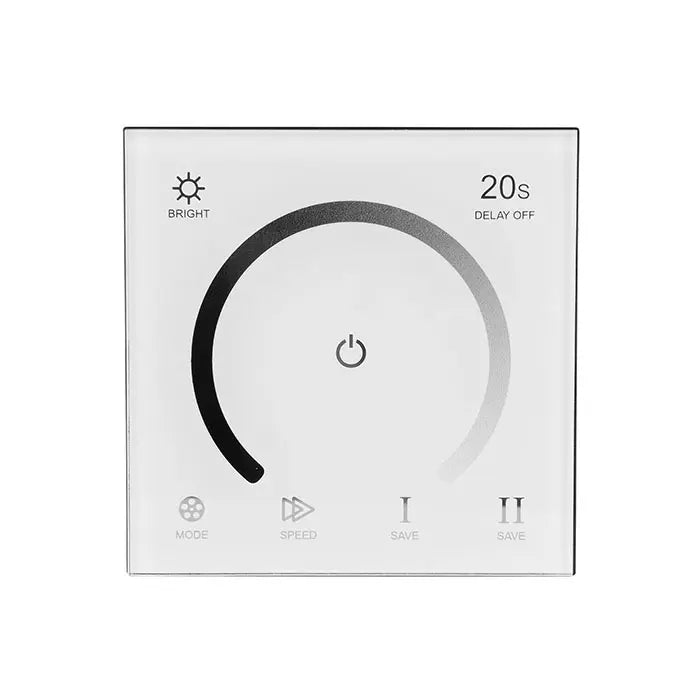 Luxe Touch dimmer wandpaneel met glasafwerking – Dual White (warm & koud wit) – 288W – 86x86mm – geschikt voor LED-verlichting – modern en stijlvol ontwerp voor binnen