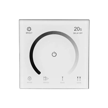 Luxe Touch dimmer wandpaneel met glasafwerking – Dual White (warm & koud wit) – 288W – 86x86mm – geschikt voor LED-verlichting – modern en stijlvol ontwerp voor binnen