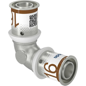 Uponor S-Press Plus Press Elbow 90° – 16 mm Tin-Plated Brass