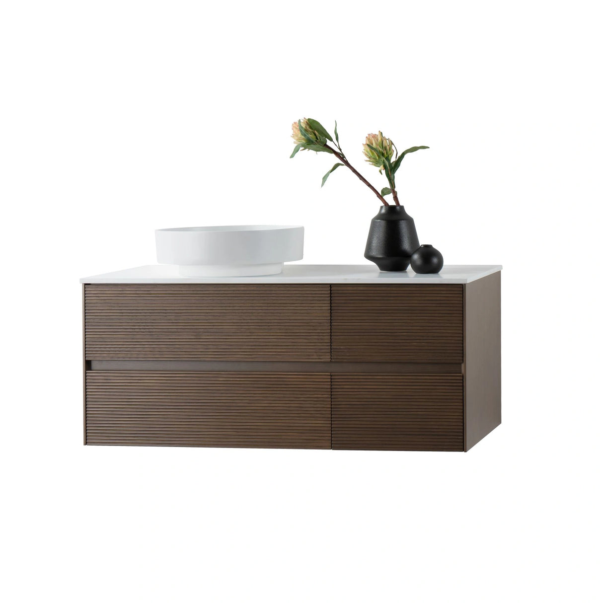 Wonda mat wit kunstmarmeren tablet voor badkamermeubel, beschikbaar in 80cm en 120cm breedte.