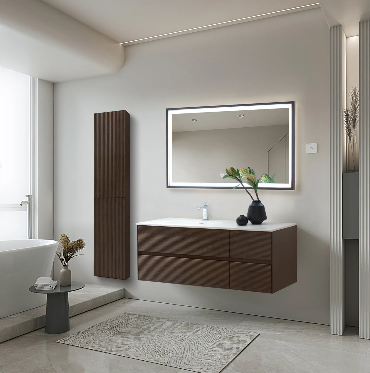 ALONI Layda wastafelonderkast 120 cm donker walnoot – in een badkamer – sfeerfoto 1