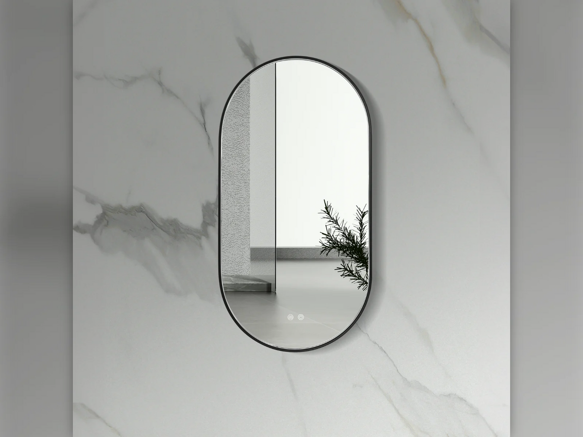 ALONI Avalo Ovale LED Spiegel 50 x 100 cm Mat Zwart, Gunmetal of Koper Anti-Condens Touch