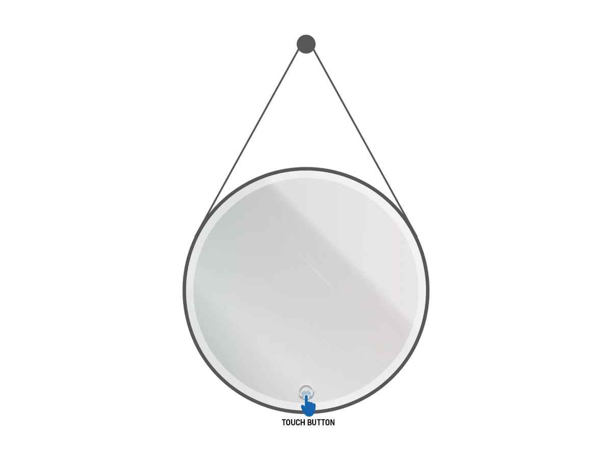 ALONI Beltia Ronde LED Spiegel met Leren Band Ø 60 of 80 cm Mat Zwart 3500-6500K Touch