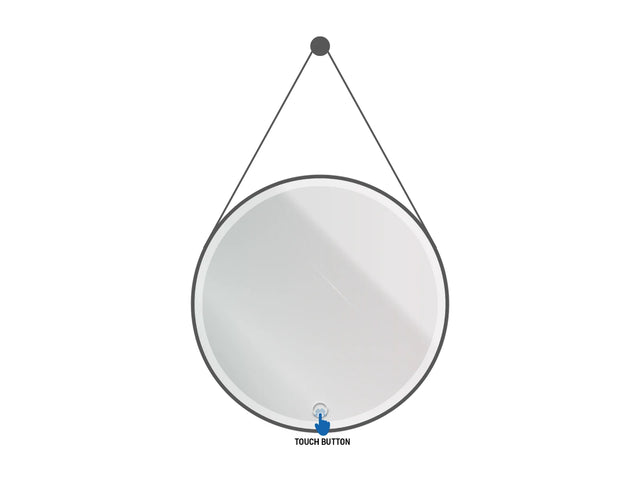 ALONI Beltia Ronde LED Spiegel met Leren Band Ø 60 of 80 cm Mat Zwart 3500-6500K Touch