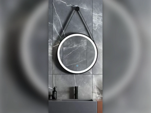 ALONI Beltia Ronde LED Spiegel met Leren Band Ø 60 of 80 cm Mat Zwart 3500-6500K Touch - foto 2