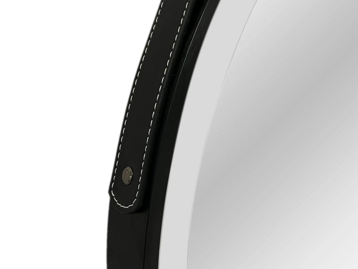 ALONI Beltia Ronde LED Spiegel met Leren Band Ø 60 of 80 cm Mat Zwart 3500-6500K Touch - foto 3
