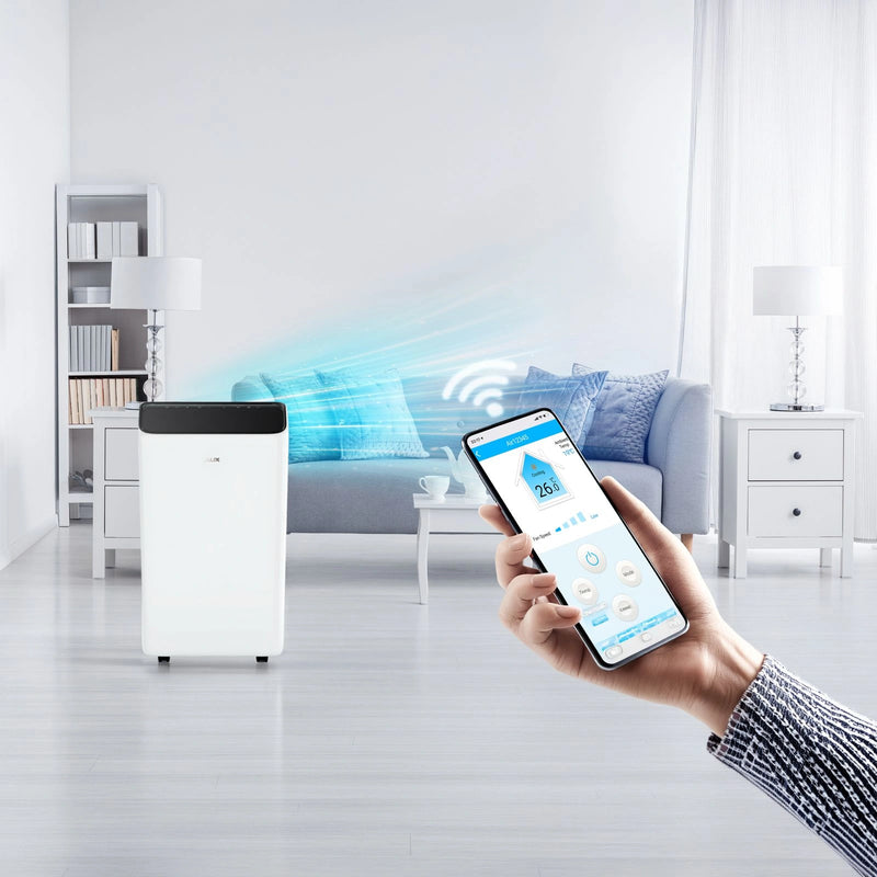 AUX mobiele airco 2-in-1 voor koelen en verwarmen met geïntegreerde wifi-bediening.