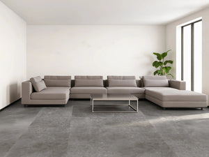 Beautifloor Artisti Davinci plak PVC tegel (Dryback) in grijze steenlook – sfeerfoto in interieur