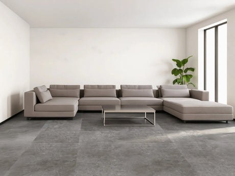 Beautifloor Artisti Davinci plak PVC tegel (Dryback) in grijze steenlook – sfeerfoto in interieur