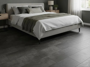 Beautifloor Artisti Guardi plak PVC tegel (Dryback) in antraciet steenlook – sfeerfoto in interieur
