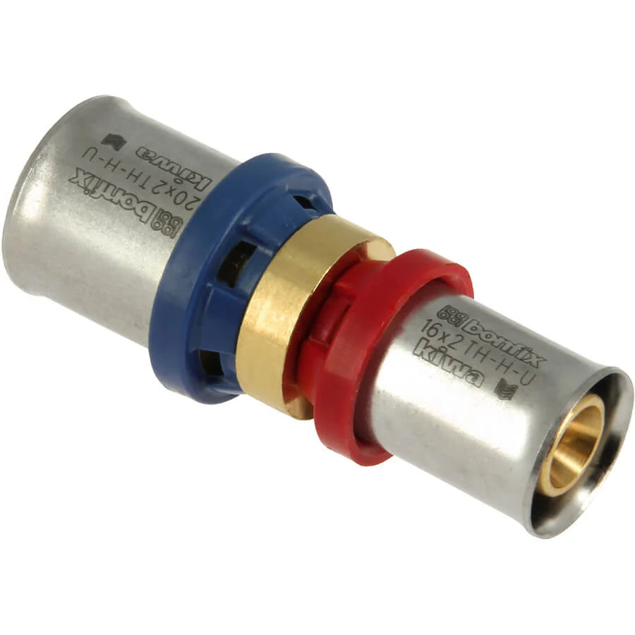 BONFIX Alu-pers messing perskoppeling sok verlopend 20 x 16 mm met RVS pershulzen.