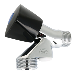 BONFIX beluchterkraan met zwarte knop zonder terugslagklep, uitgevoerd in gepolijst chroom.
