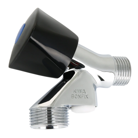 BONFIX beluchterkraan met zwarte knop zonder terugslagklep, uitgevoerd in gepolijst chroom.