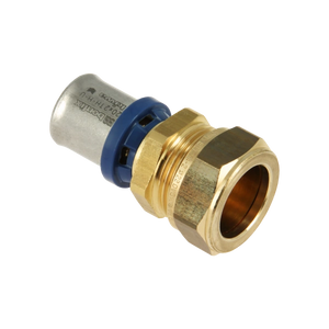 BONFIX rechte verloopkoppeling 15mm knel naar 20mm alu-pers met TH, H en U persprofiel.