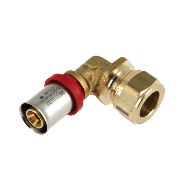 Bonfix kniekoppeling 15mm knel x 16mm alu-pers voor overgang naar meerlagenbuis.