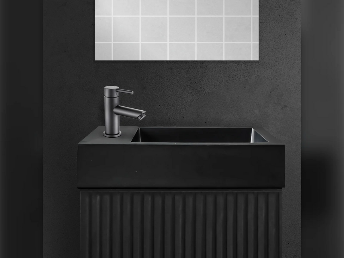 ALONI Fontein 40 x 22,5 cm Kunstmarmer Kraangat Links of Rechts Glanzend Wit, Mat Wit of Mat Zwart - foto 7