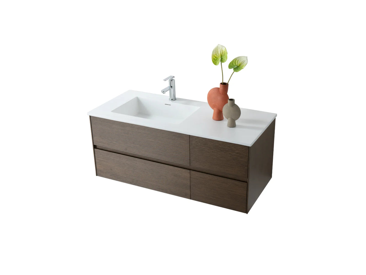 ALONI Wonda Square Slim Wastafel 120 cm Wasbak Links Kunstmarmer Mat Wit - foto 2