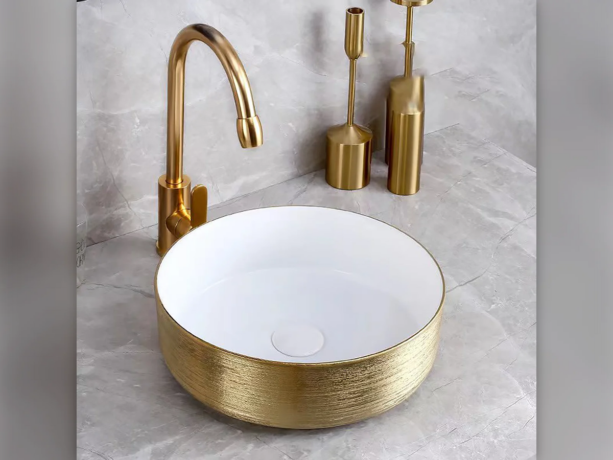 ALONI Turo Opbouw Waskom met Reliëf 36 cm Keramiek Goud, Koper, Zilver of Zwart - foto 5