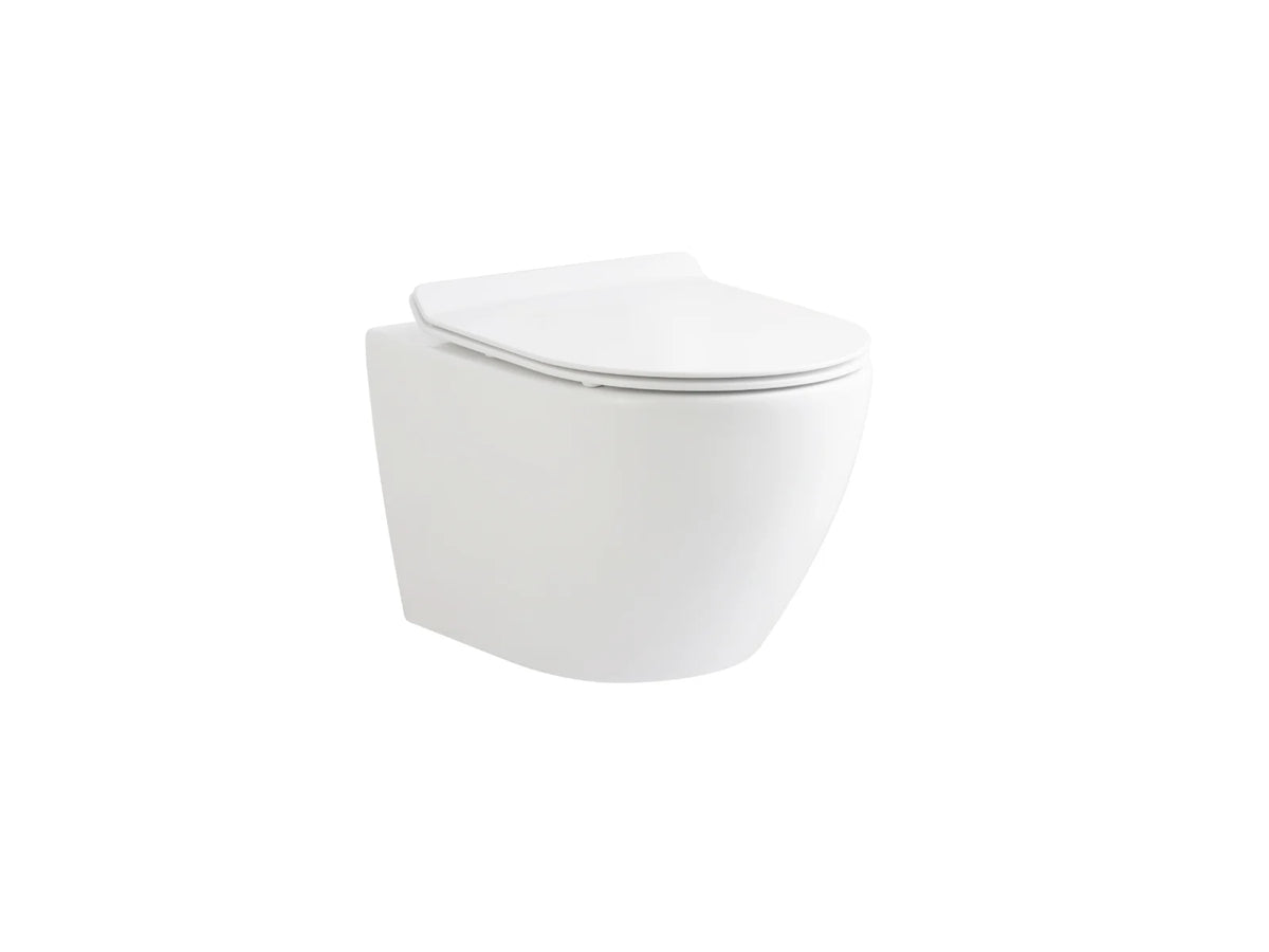 ALONI Eco Hangtoilet Randloos Compact 49 cm Inclusief Softclose Zitting Glanzend Wit