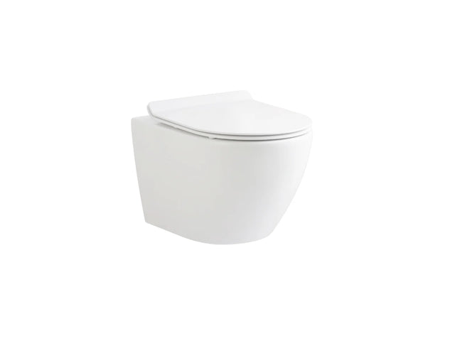 ALONI Eco Hangtoilet Randloos Compact 49 cm Inclusief Softclose Zitting Glanzend Wit